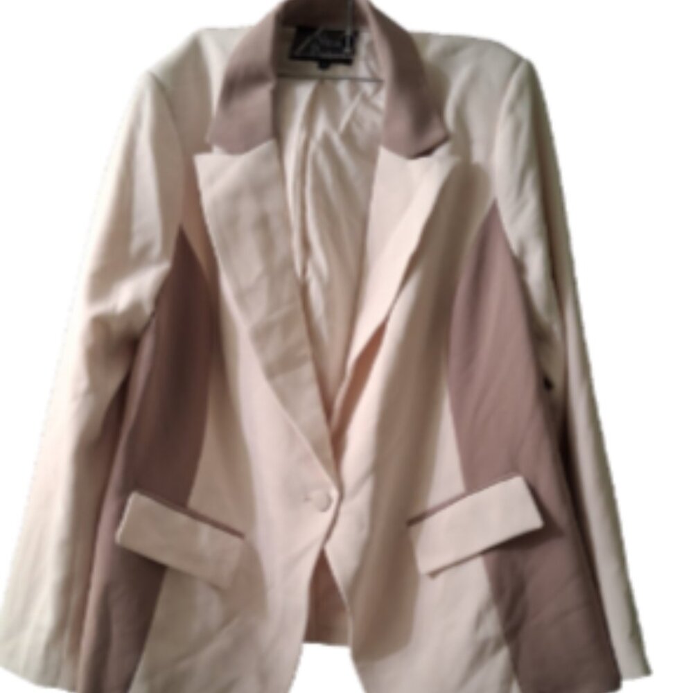 Nina Parker Womens Plus 2X Color Block One Button Lined Shoulder Pads Blazer